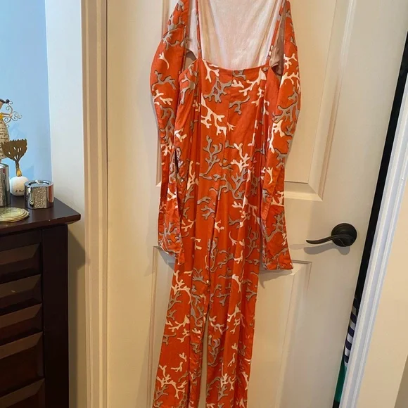 Maeve Riviera Orange and White Linen Jumpsuit Size 4 - Picture 5 of 8